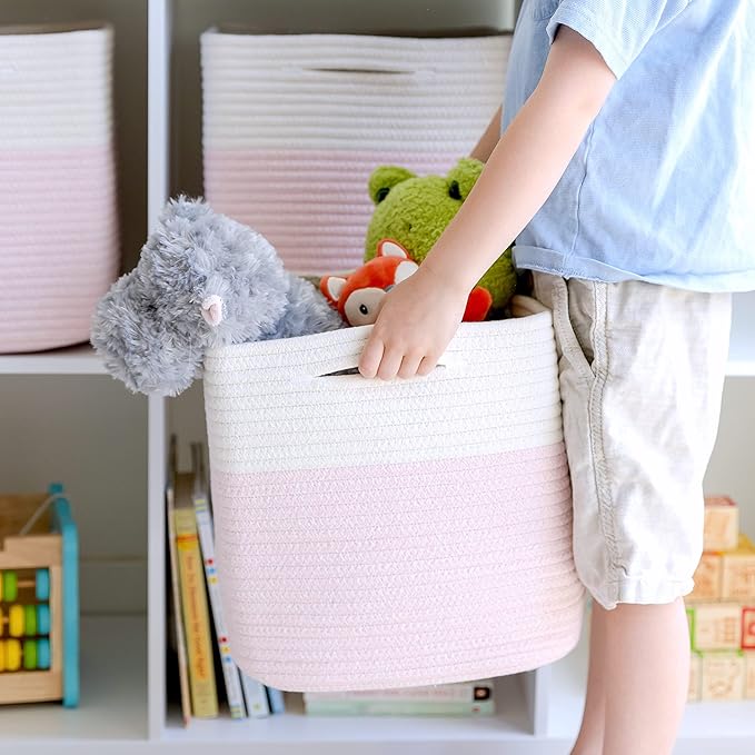NaturalCozy Storage Cubes 11 Inch Cotton Rope Woven Baskets for Organizing, 3-Pack | Cube Storage Bin | Square Storage Baskets for Shelves Organizer, Classroom, Kids Toy Bins, Closet, Baby Nursery-Ruum Studio Home