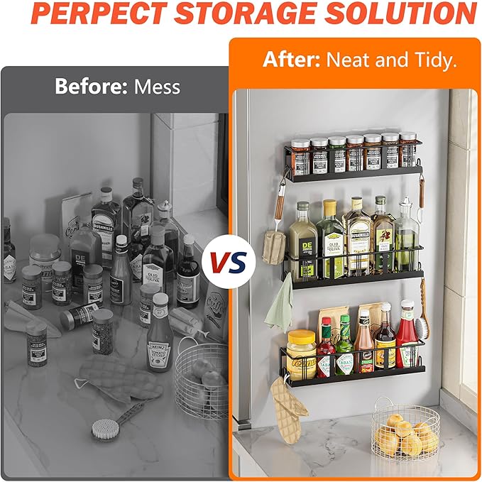 Spice Rack Wall Mounted 2 Pack, Space-Saving Spice Organizer for Spice Jars and Seasonings,Screw or Adhesive Hanging Spice Rack Organizer for Your Kitchen Cabinet,or Pantry Door-Ruum Studio Home