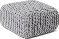 REDEARTH · Cube Low Pouf Foot Stool Ottoman - Hand Knitted Poof - Cord Boho Pouffe - Home Décor - Stuffed Footrest for Living Room - Nursery - Bedroom - Patio (16" x 16" x 8") - Light Gray-Ruum Studio Home