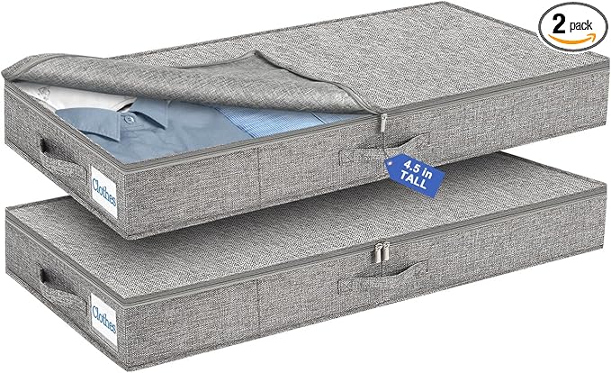 Cirhy Under Bed Storage Containers, 4.5 Inch Tall Low Profile Under Bed Storage with Sturdy Sidewalls & Bottom, UnderBed Storage for Clothes,Shoes, Pillow, Blankets Organizer, 2 Pack Grey-Ruum Studio Home
