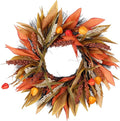 Fall Corn Husk & Berry Door Wreath for Front Door 24 Inch, Festive & Rustic Farmhouse Autumn Harvest Wreath, Fall Decor for Home Door Wall Porch Window, Orange/Yellow/Brown-Ruum Studio Home