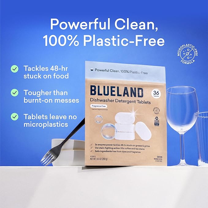BLUELAND 100% Plastic-Free Dishwasher Detergent Tablets, 36 Count, Free & Clear, Eco-Friendly Dishwashing Pods, Natural, Sustainable-Ruum Studio Home