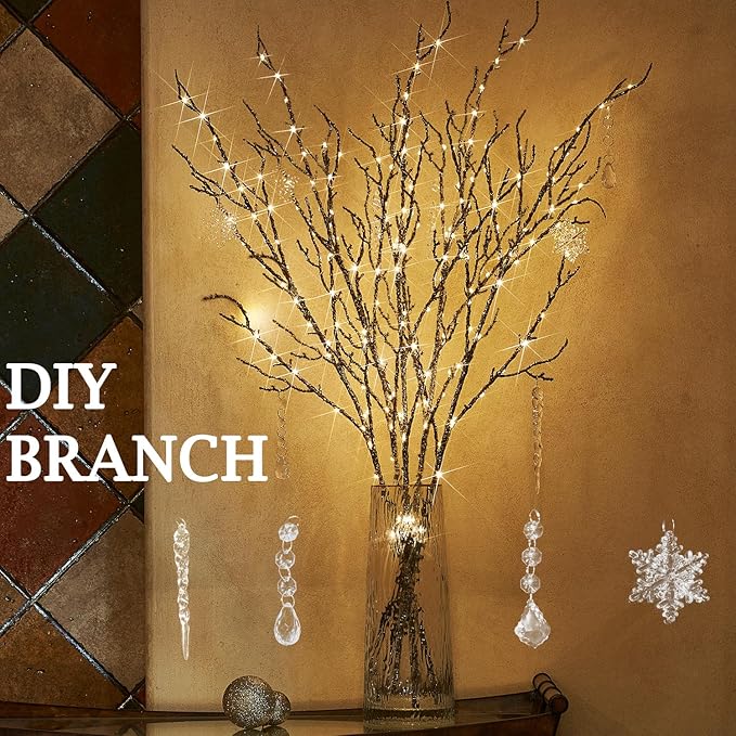 Fudios Lighted Branches Plug in 32IN 200 LED Mantle Winter Decor, Brown Twig Branch Lights for Christmas Holiday Party Indoor Outdoor-Ruum Studio Home