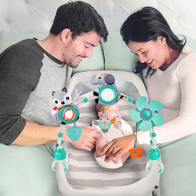Baby Stroller Arch Mobile, Adjustable Musical Arch Toys Mobile for Crib with Universal Clamps, Versatile Activity Toy Bar for Bouncer Infant Car Seat Toys 0 6 Months Mobile for Bassinet Swing - Gray-Ruum Studio Home