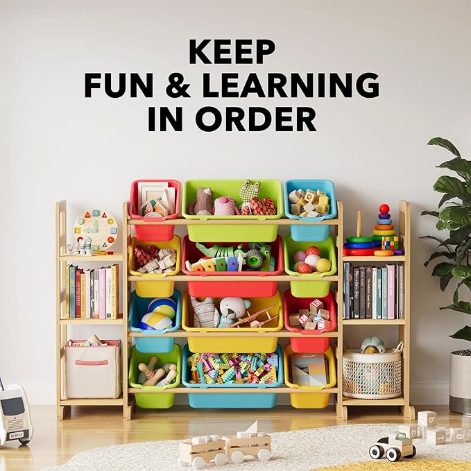 SpaceAid Toy Storage Organizer with 6 Shelves and 12 Bins, Toy Organizers Storage Bookshelf, Kids Bin Shelf Toys Box Bookcase for Bedroom Playroom Organization Room Decor, Multi-Colored-Ruum Studio Home