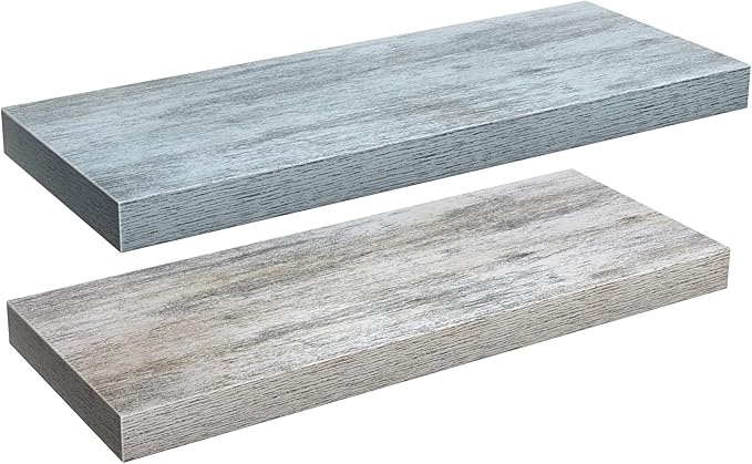 Sorbus Floating Shelf — Hanging Wall Shelves Decoration — Perfect Trophy Display, Photo Frames — Extra Long 24 Inch (Rectangle Shelf Set - Blue White)-Ruum Studio Home