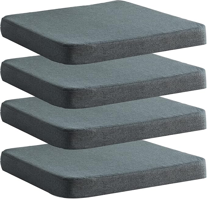 Chair Cushion for Dining Chairs with Ties 4 Pack Non Slip Memory Foam Kitchen Room Chair Pads for Outdoor Patio Furniture 17x16 Inch, Gray-Ruum Studio Home