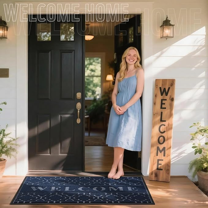 Yimobra Welcome Mat Outdoor Indoor, All-Season Waterproof Front Door Mat Outside Entrance, All-Weather Heavy Duty Non-Slip Doormat, Low Profile Porch Patio Entrance Mats, 60x36, Blue-Ruum Studio Home
