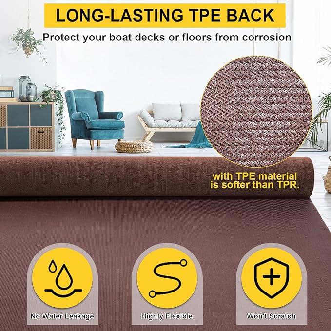 Marine Carpet, 6 FT x 10 FT Brown Indoor Outdoor Surface 0.2" Thick Boat Carpet with Water-Proof TPE Backing, Non-Slip Marine Rug for Home, Patio, Porch, Deck-Ruum Studio Home