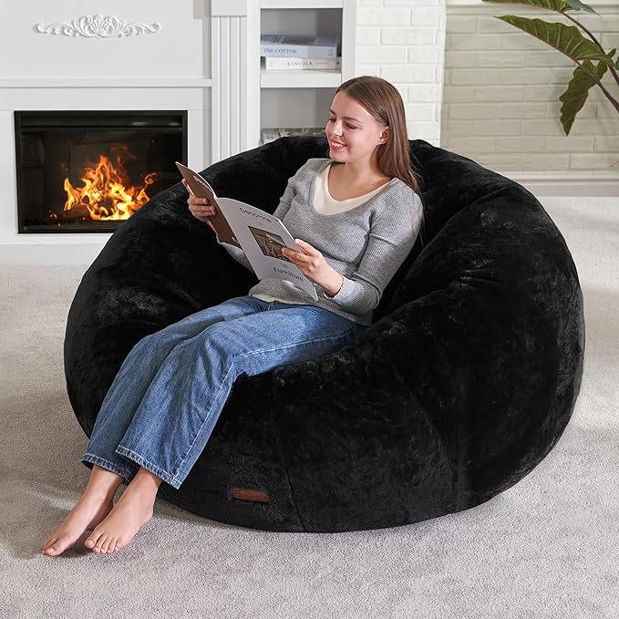 Hobestluk Bean Bag Chairs Large Bean Bag Couch for Adults Stuffed Sofa Chair Comfy Giant Bean Bag Chair with Spacious Design for Reading, Playing or Relaxing (Black)-Ruum Studio Home