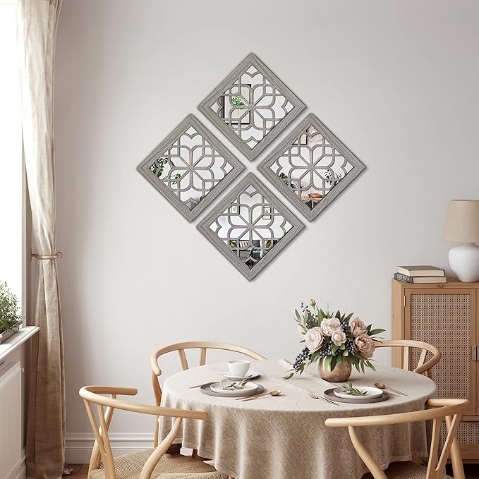 Boho Square Wall Mirrors Set of 2-12" x12'Decorative Mirrors for Wall Decor, BrownHandcrafted Mirror Panels Perfect for LivingRoom Bedroom Entryway Hallway (Brown)-Ruum Studio Home