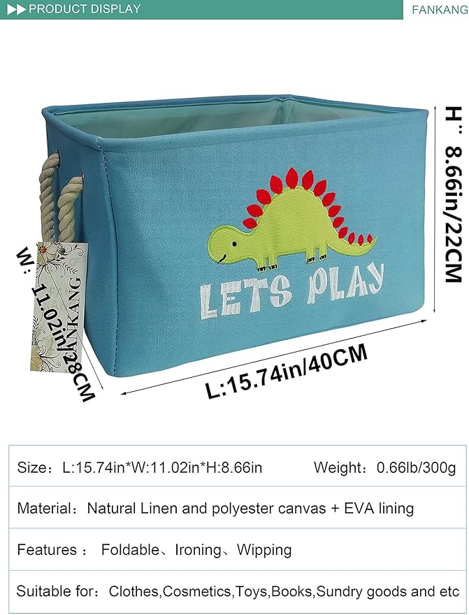 FANKANG Rectangular Laundry Basket Nursery Storage Fabric Storage Bin Storage Hamper,Gift Baskets (Single Dinosaur)-Ruum Studio Home