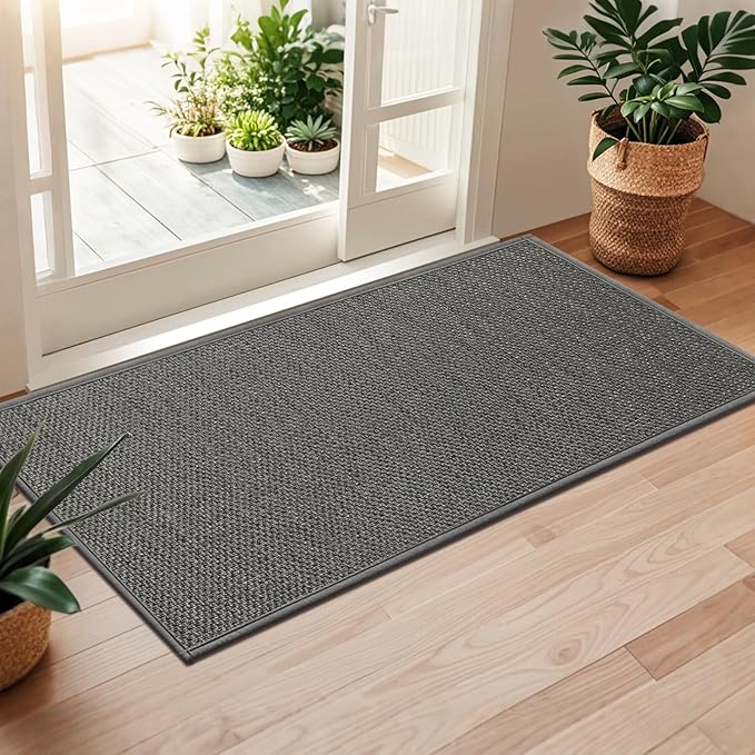 LEKEEPGO Door Mat 24"x47", Door Mat Indoor Entrance, Non Slip Rubber Backing Front Door Mat Washable Absorbent Inside Door Mat Low-Profile Doormat Entryway Mat Resist Dirt Indoor Door Mat, Grey-Ruum Studio Home