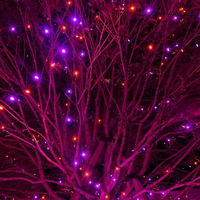 DAZZLE BRIGHT Halloween 300 LED String Lights, 100FT String Lights with 8 Lighting Modes, Halloween Decorations for Party Carnival Supplies, Outdoor Yard Garden Decor (Purple & Orange)-Ruum Studio Home