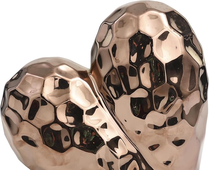 Deco 79 Ceramic Heart Decorative Sculpture Dimensional Angled Origami Inspired Home Decor Statue with Faceted Exterior, Accent Figurine 8" x 3" x 8", Rose Gold-Ruum Studio Home