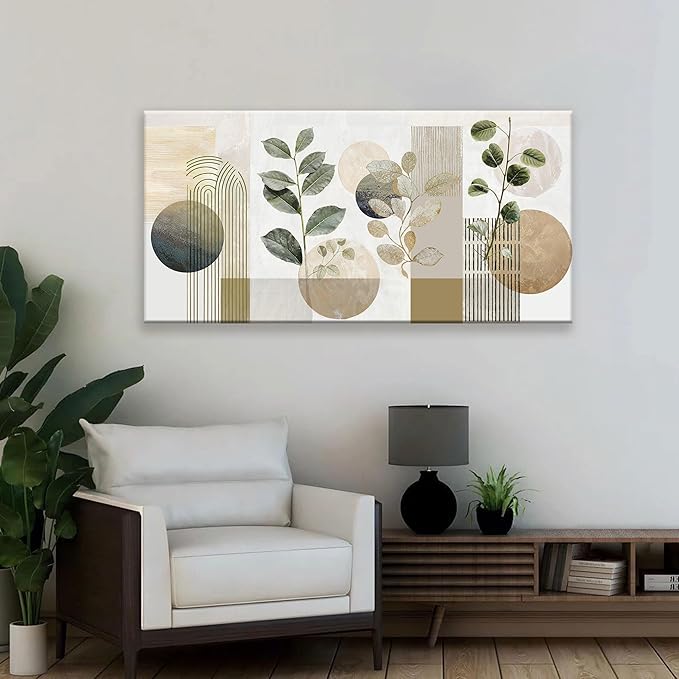 Boho Green Wall Art Mid Century Canvas Wall Art Decor Set Bohemian Abstract Wall Decor Modern Geometric Wall Painting Neutral Botanical Art Print Picture Living Room Bedroom Office Artwork 24"X 48"-Ruum Studio Home