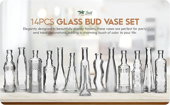 Small Vintage Glass Bottles with Corks, Mini Vases, Decorative Glass Bottle, Potion Bottles, Assorted Design - Set of 14 assorted design 5oz 6.5-7 inch tall 1.8-2.inch wide.-Ruum Studio Home