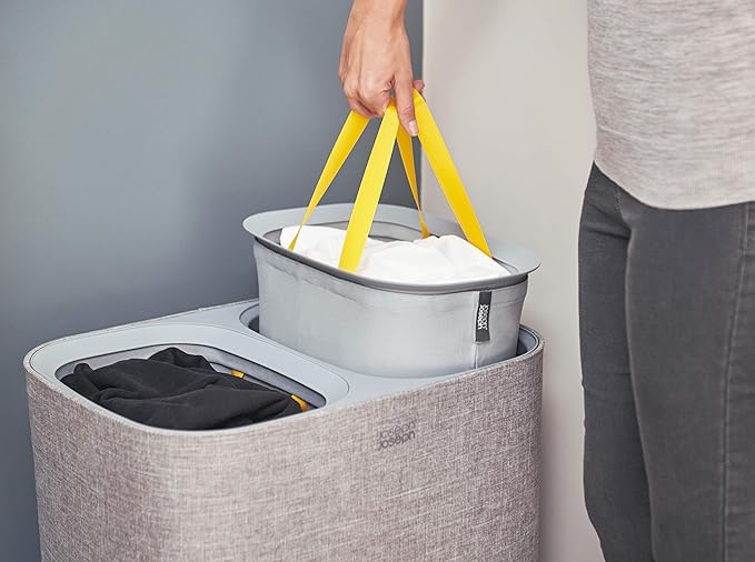 Joseph Joseph Tota 90 liter/23.8 gallon Laundry Hamper Separation Basket with lid, 2 Removable Washing Bags with Handles - Gray-Ruum Studio Home