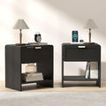 LEVNARY Nightstand Set of 2, Mid-Century Modern Bedside Table with Charging Station and Curved Top Corners, Wooden End Table for Farmhouse Bedroom Living Room (2, Black)-Ruum Studio Home