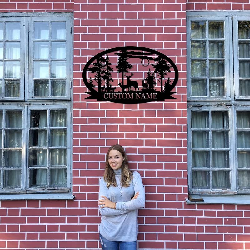 Personalized Deer Metal Cabin Sign | Custom Metal Sign | Personalized Camping Signs | Deer Hunter Gift | Custom Signs Outdoor Metal | Custom Family Name Sign | Cabin Decor | Porch Sign-Ruum Studio Home