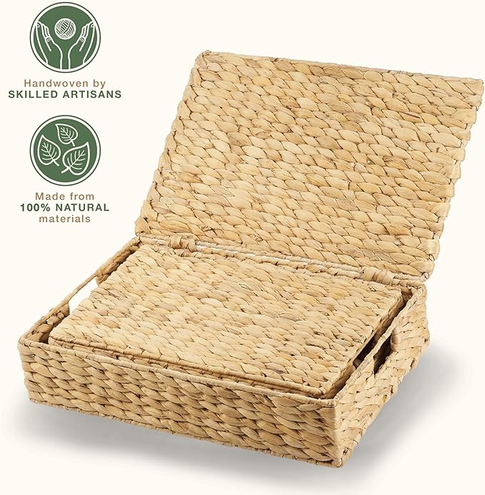 Set of 2 Wicker Baskets with Lid for Organizing - Decorative Storage Boxes With Lids for Home Decor, Shelves - Organic Modern Home Decor - Remote Box - Coffee Table Basket-Ruum Studio Home