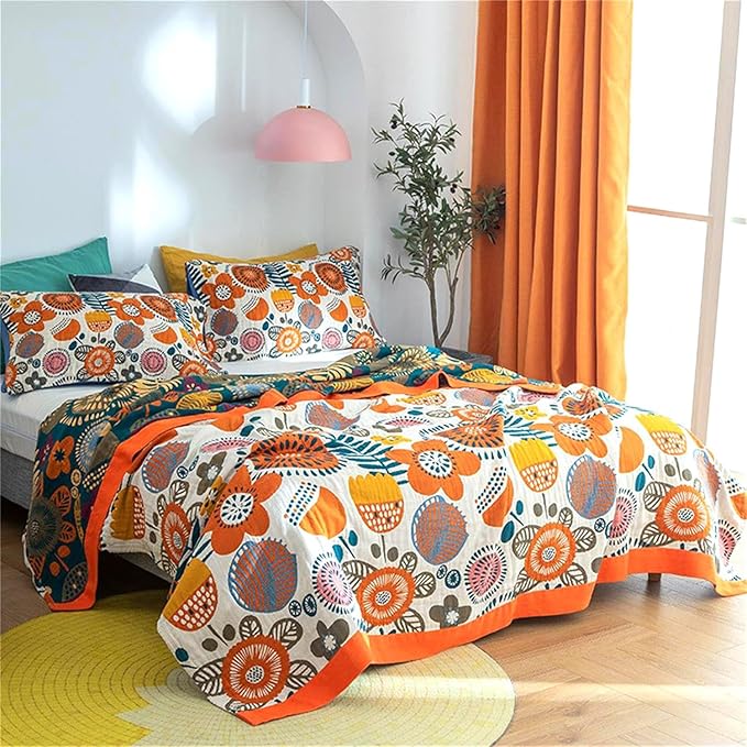 Boho Throw Blanket 60''x80'' for Bed Couch, Floral Muslin Bed Blankets Boho Quilt Travel Mexican 100% Cotton Super Soft Summer Blanket Picnic Blankets-Ruum Studio Home