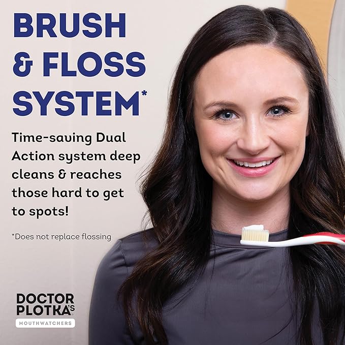 MOUTHWATCHERS Soft Flossing Toothbrushes, Value Pack of 4, Red, Manual Toothbrush for Adults, Ultra Clean, Good for Sensitive Teeth and Gums, by Dr. Plotka's-Ruum Studio Home