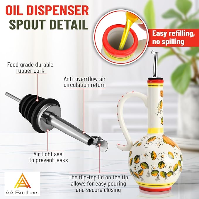 15Oz Ceramic Handmade Oil Dispenser with 3 olive design-Ruum Studio Home