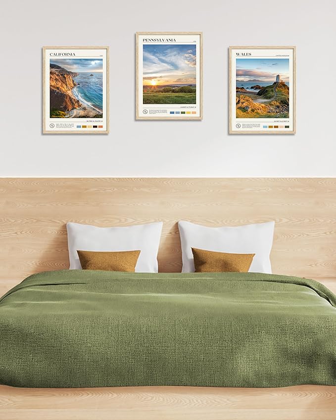 HesenDot Natural OAK Wood Framed Wales Wall Art,12x16in Tŵr Mawr Lighthouse Seascape Canvas Wall Print Posters, Classic Urban Landmark Wall Decor for Living Room, Bedroom, Office Gallery Set of 1-Ruum Studio Home