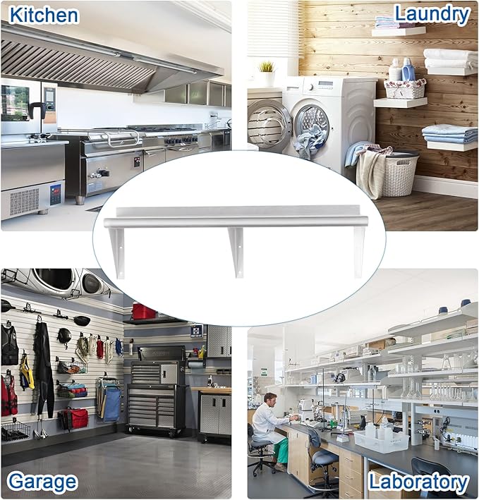 HARDURA Stainless Steel Shelf 12" x 72", 320lb Commercial Shelves Wall Mount Metal Shelving with Backsplash and Brackets for Kitchen, Restaurant, Laundry Room and Home-Ruum Studio Home