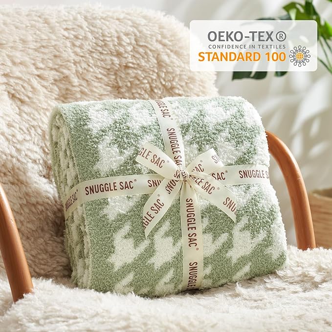 Snuggle Sac Houndstooth Throw Blanket for Couch, Reversible Super Soft Warm Blankets Cozy Knit Fuzzy Plush Lightweight Throws for Sofa, Bed, Camping, Green,50x60 inches-Ruum Studio Home