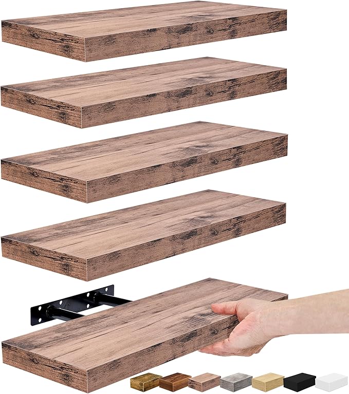 Sorbus Floating Shelves for Wall, Bathroom Shelves Wall Mounted for Kitchen, Bedroom, Living Room, Bathroom Storage, Over Toilet, Hanging Book Shelf for Ｗall Home Decor (Mahogony, 5 Pack)-Ruum Studio Home