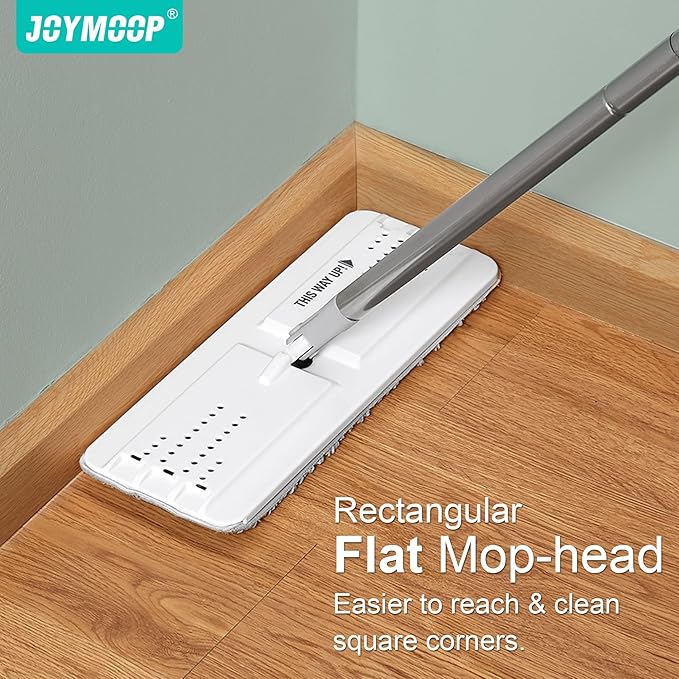 JOYMOOP White Flat Mop & Bucket with 1 Microfiber Pad, 12 Disposable Toilet Brushes, Stainless Steel Toilet Brush and Holder Set, Multi-Functional Cleaner for Floors, Windows, and Toilets-Ruum Studio Home