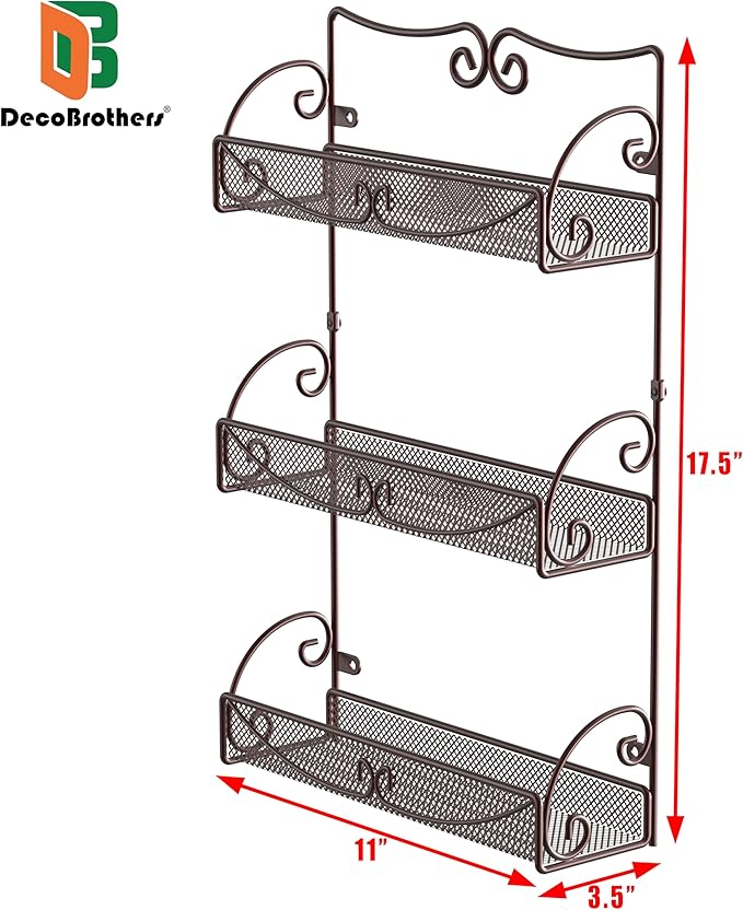Deco Brothers 3 Tier Wall Mounted Hanging Spice Rack, Bronze-Ruum Studio Home