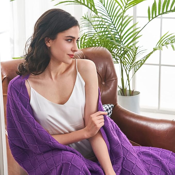 inhand Valentine's Day Gifts Throw Blanket Purple for Couch, Soft Living Room Home Decor Knitted Blanket, Outdoor Lightweight Breathable Summer Blanket, Farmhouse Warm Woven Decorative,50"x60"-Ruum Studio Home