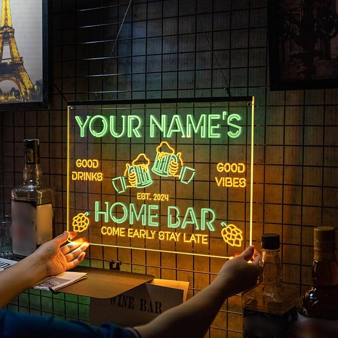Personalized Bar Signs with Your Name for home wall light up with personalized pub name, man cave accessories, beer themed neon customizable lighted sign-Ruum Studio Home