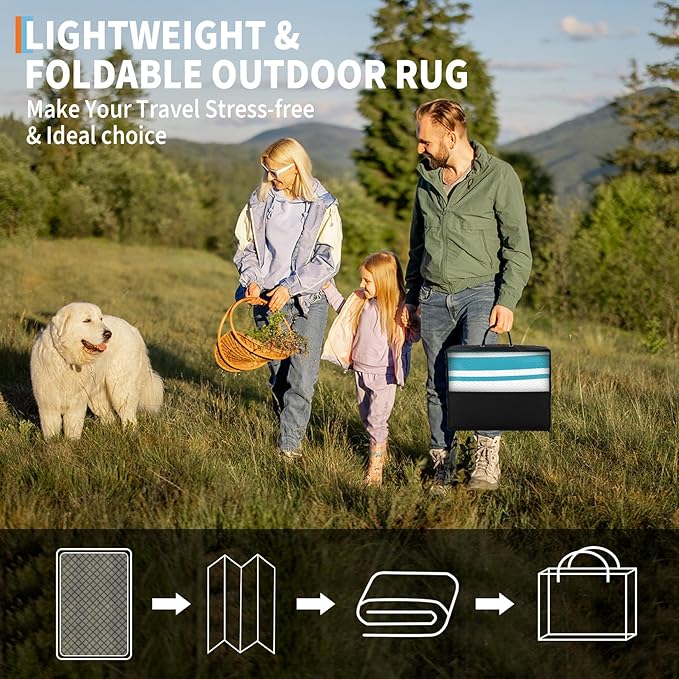 Waterproof Outdoor Rug 8x10 Contemporary Reversible Plastic Straw Rug, Easy Cleaning Striped Patio Carpet, UV-Resistant Indoor Outdoor Floor Cover for RV, Porch, Deck, Backyard, Light Blue-Ruum Studio Home