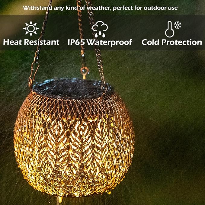 LeiDrail Hanging Solar Lanterns 2 Pack Solar Lanterns Outdoor Waterproof Garden Metal Decorative Light Patio Decor for Outside Yard Tree Tabletop Landscape-Ruum Studio Home
