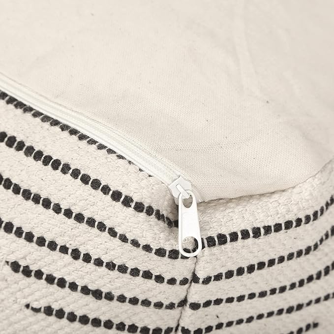 REDEARTH · UNSTUFFED Pouf Ottoman Cover Textured Boho Storage Square Home Decor Poof Pouffe Space Saver Footrest for Living Room, Bedroom, Nursery, Kidsroom; 100% Cotton (18"x18"x18"; Black)-Ruum Studio Home