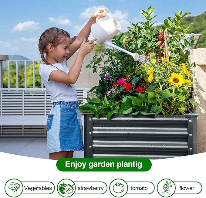 Land Guard Galvanized Raised Garden Bed with Legs, 48×24×32in Large Metal Elevated Raised Planter Box with Drainage Holes for Backyard, Patio, Balcony, 400lb Capacity(Grey)……-Ruum Studio Home