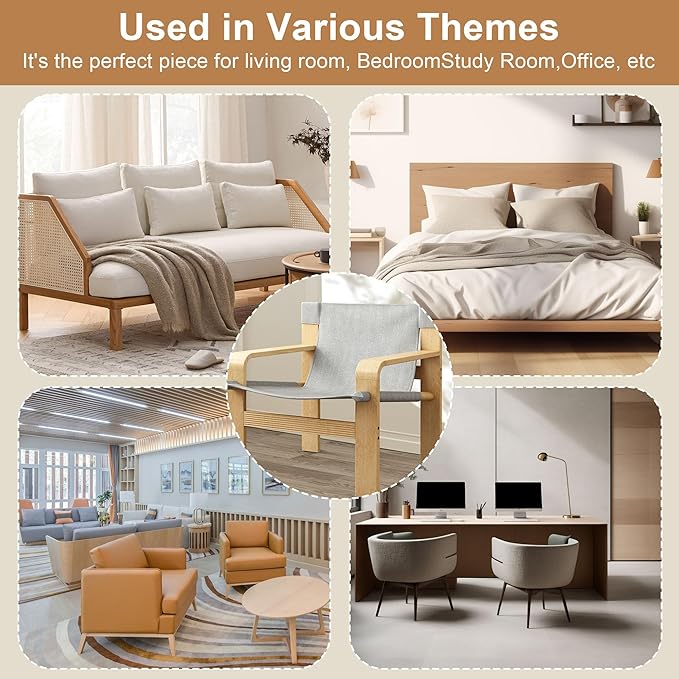 Mid-Century Accent Chair with Wide Armrest & Solid Wood Frame, Detachable and Washable Armchair, Modern Living Room Reading Chairs for Bedroom Sunroom Bedroom Balcony,White-Ruum Studio Home