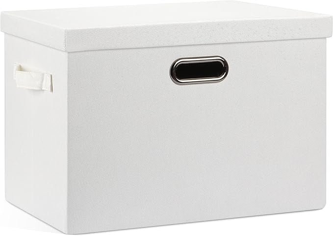 Large 17" 36 Quart Collapsible Stackable Storage Bins with Lids, 1 Pack White Foldable Fabric Closet Storage Boxes with Lids, 4 Handles Heavy-duty Linen Cube Baskets for Bedroom-Ruum Studio Home