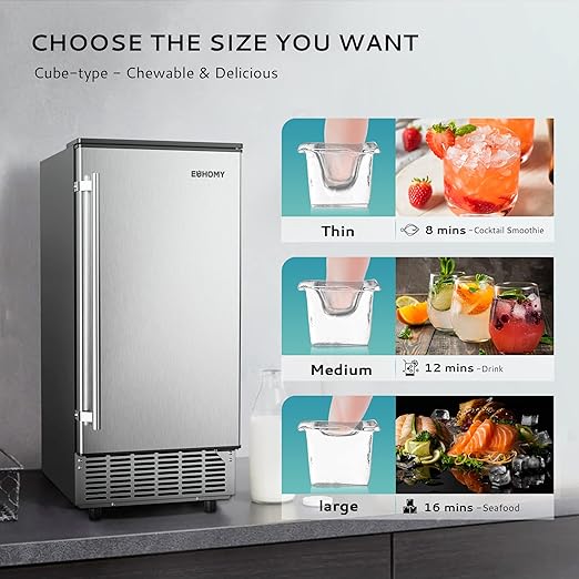 EUHOMY 15" W Commercial Under Counter Ice Maker Machine, 90 Lb/Day Auto-Cleaning & 24H Timer, Gravity Drainage,Stainless Steel Built-in Freestanding Ice Maker, 24 Lb Bin, Ideal for Commercial & Home-Ruum Studio Home
