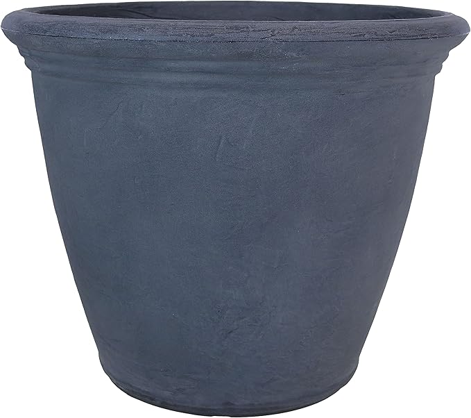 Sunnydaze 20-Inch Anjelica Large Plastic Pot for Plants - Outdoor Polyresin Round Planter with Drillable Drainage Holes - Slate - 2pk-Ruum Studio Home