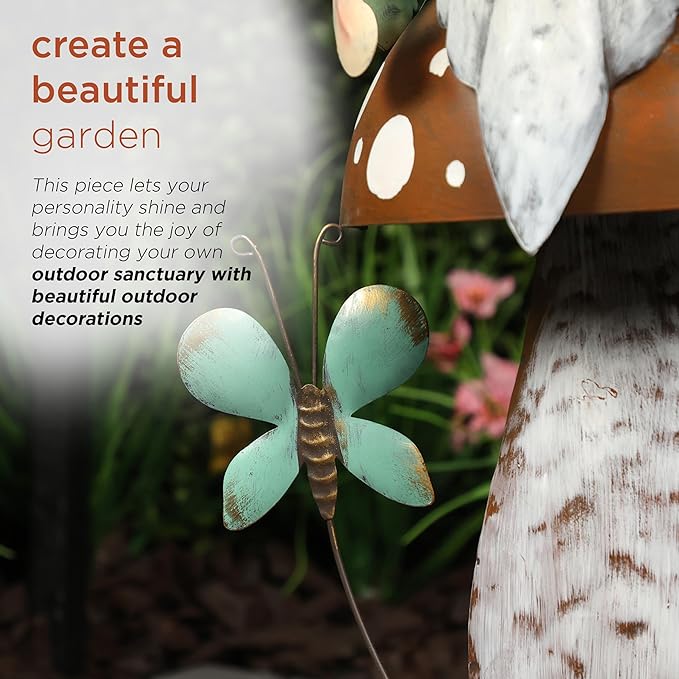 Alpine Corporation - Metal Gnome with Mushroom – 20" Tall Durable Iron Garden Statue, Whimsical Outdoor Décor for Patio, Lawn, Yard (Multicolor)-Ruum Studio Home