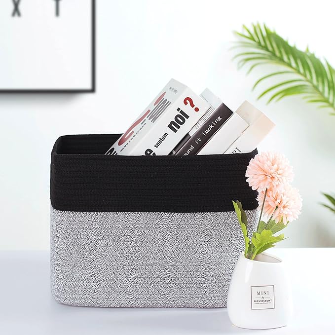 MINTWOOD Design 3-Pack Storage Baskets for Shelves, Playroom Classroom Storage Basket, Book Basket, Decorative Storage Cube Bins, Woven Closet Organizers, Pantry and Shoe Organizer, Black Light Grey-Ruum Studio Home