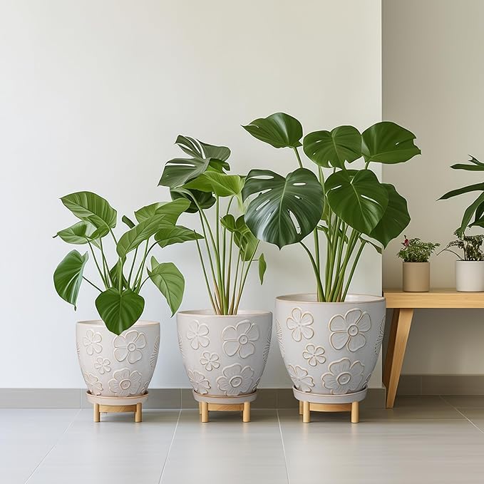 6.9 Inch Plant Pot with Drainage Hole and Saucer Ceramic Planter for Indoor Plant Flower Pot for Orchid Succulents Plants White-Ruum Studio Home