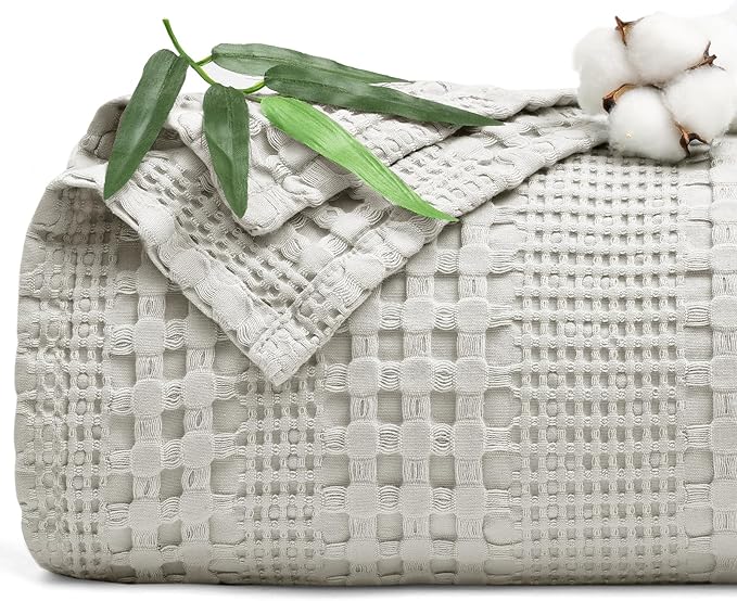 PHF Cooling Waffle Blanket Queen Size, Lightweight 60% Rayon Derived from Bamboo & 40% Cotton Breathable Blanket for Hot Sleepers, Soft and Luxury for Bed Couch and Sofa, 90"x90", Grey-Ruum Studio Home