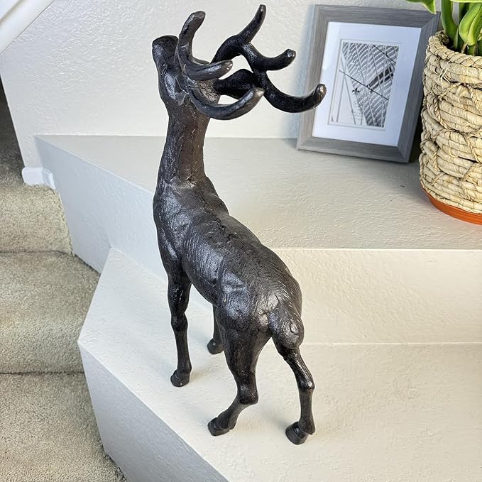 Cast Iron Deer Statue（22" Tall）, Realistic Large Antler Sculpture, Outdoor Garden Decor for Lawn Patio Yard, Indoor Home Art Figure HC5691-Ruum Studio Home