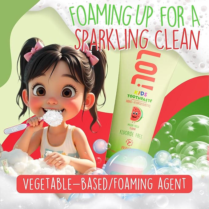 LOL Kids Toothpaste No Fluoride, Nano Hydroxyapatite Toothpaste, Probiotics, Xylitol Tooth Paste Kids | Remineralizing | Natural | Plant-Based Foam | Pasta De Dientes para Niños (Watermelon)-Ruum Studio Home